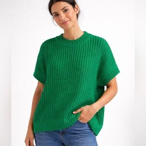 Zenana Green Chunky Knit Sweater Short Sleeve Oversized Textured S/M